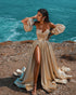 Sparkly Prom Dresses Off The Shoulder Gold Sequins Long Prom Gowns Split Side